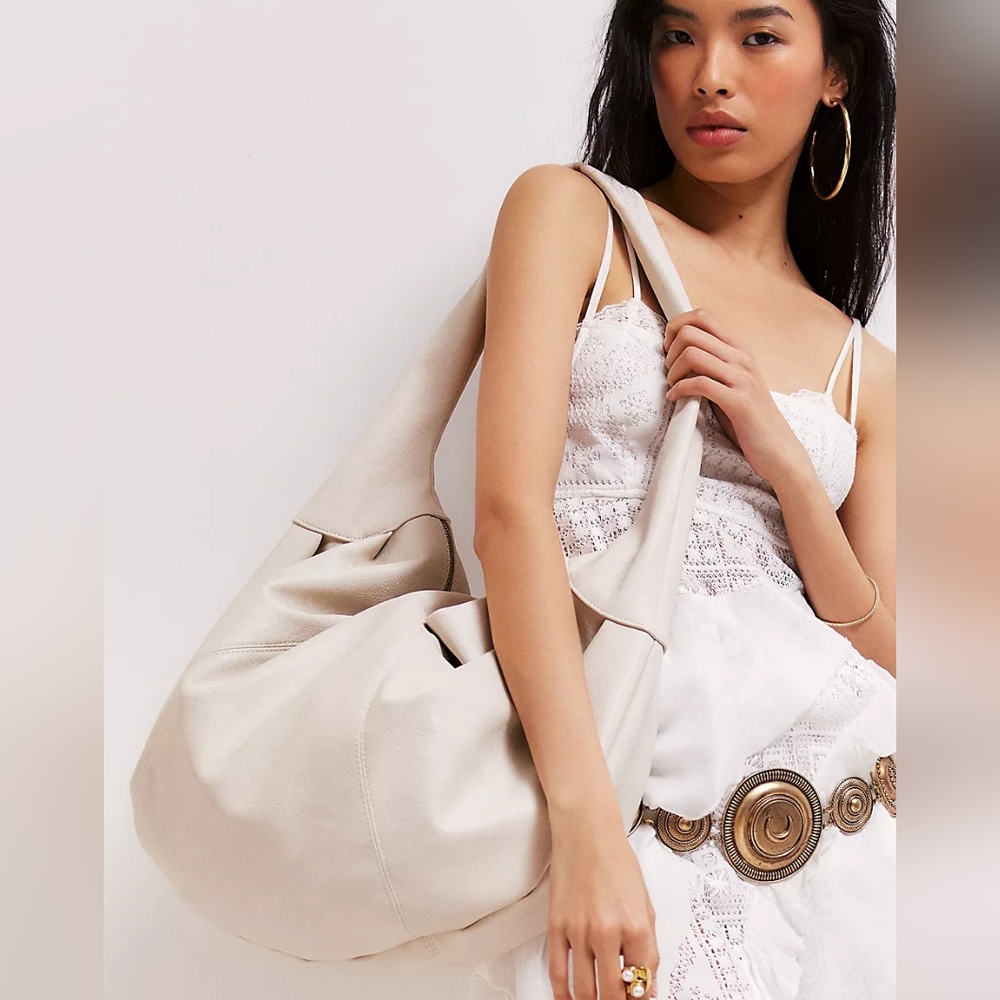 Free People Slouchy Carryall Tote Bag Purse Ivory Cream Brand New In Plastic NWT - Picture 7 of 16